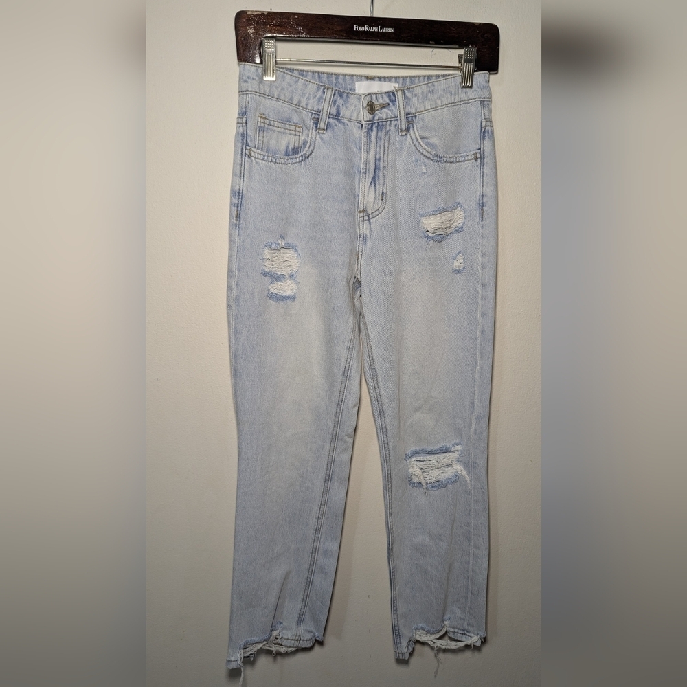 Vervet Mom Jeans Light Wash Distressed High Waist 100% Cotton Women's Size 24"